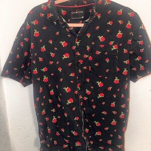 Empyre Black Shirt with Red and Green Floral Design